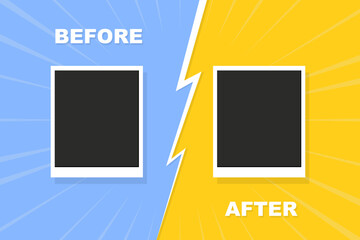 Before and after background template. Frame with empty place. Comparison card with empty space. Vector illustration