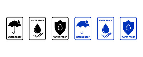 Water proof logo. Hydrophobic material icon. Waterproof icon, water proof drop resistant. Liquid proof protection arrow logo. Vector illustration