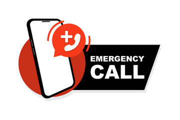 Emergency call. Flat illustration with red emergency call for concept design. Emergency call center app. Hotline for help desk. Vector illustration