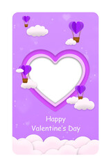 Greeting purple heart frame paper cut valentines day concept for card and instagram story post decoration isolated on white background	