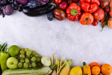 Assortment of rainbow color vegetables and fruits