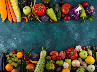 Assortment of rainbow color vegetables and fruits