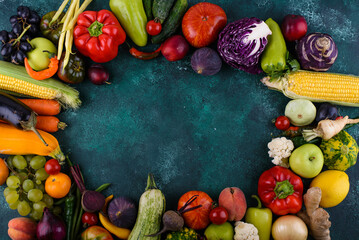 Assortment of rainbow color vegetables and fruits