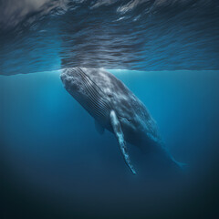 Obraz premium An image of a whale swimming in the ocean with a resolution of 32k and UHD. Generative I.A.