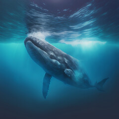 An image of a whale swimming in the ocean with a resolution of 32k and UHD. Generative I.A.