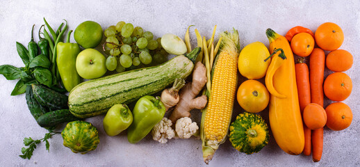 Assortment of rainbow color vegetables and fruits