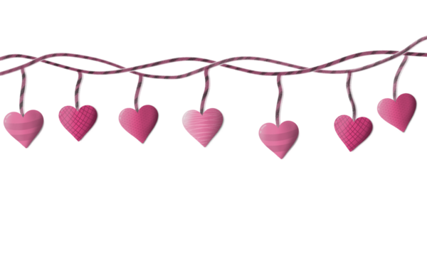 pink heart hanging by a rope. to commemorate Valentine's Day. isolated white transparent background