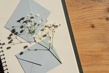 envelopes on a wooden background. the concept of sending a message.