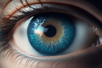 Fototapeta na wymiar Human_blue_eye_realistic_beautiful_closeup_zoom