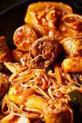 Spicy stir-fried sundae, Korean food 