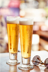 glass of beer on table