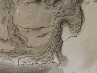 Baluchistan, Pakistan. Sepia. No legend