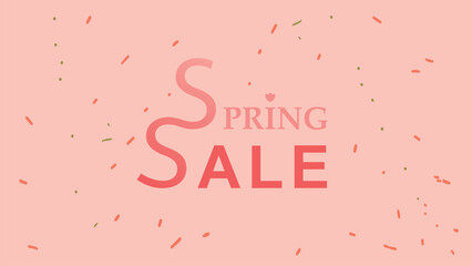Design of a web banner template for spring sale. Pastel  pink vector illustration. Text is isolated on background.
