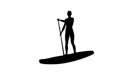 Stand Up paddle silhouette a woman is standing on a boat, Standup paddleboarding - obrazy, fototapety, plakaty
