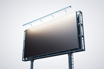 Blank black horizontal billboard isolated on white background, perspective view. Mockup, 3D Rendering