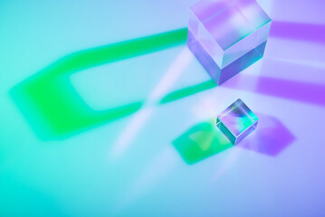 Glass crystal prism. Multicolor light effect