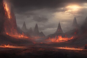 AI Digital Illustration Inferno Landscape