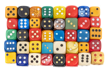 Top view of colourful dices in white background