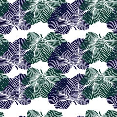 Seamless pattern with hibiscus flowers. Vintage floral background.