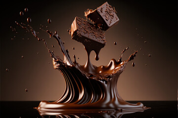 Chocolates dropping into liquid cacao chocolate  