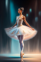 beautiful ballet dancer in tutu on stage and toe shoes. illustration, generative ai, generative, ai