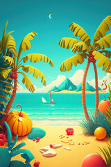 Fototapeta na wymiar Summer vibes pictures - summer illustrations series - Summer background wallpaper created with Generative AI technology