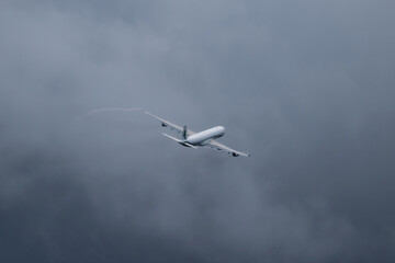 Helsinki, Finland airport plane spotting:Air X Charter Airbus A340 banking right after taking off from Helsinki-Vantaa airport. 

Registration: 9H-BIG