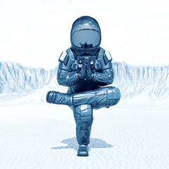 Fototapeta na wymiar astronaut exploring mars doing namaste pose