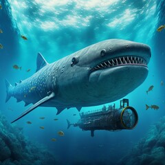Fototapeta na wymiar shark and diver Generative AI
