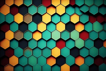 Hexagonal Colorful Background Texture. Post-produced generative AI digital illustration.