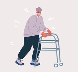 Vector illustration of Old man walking with rollator.