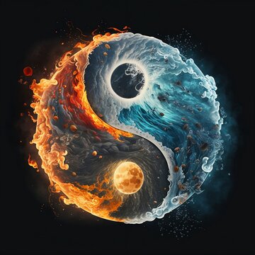 Yin and yang as fire and water background, wallpaper