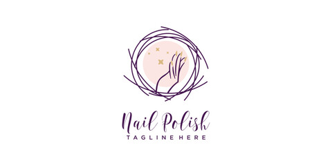 Nail polish logo with nest element creative design premium vector
