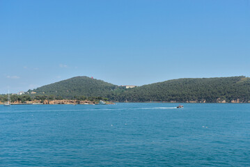 View from the Sea of Marmara to the island cities and ports of Turkey