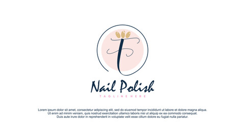 Nail logo with initial letter f creative design premium vector