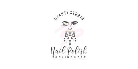 Beauty logo with nail polish and lashes concept for beauty salon business icon illustration