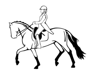 Fototapeta na wymiar Horse trotting with rider, black vector illustration design 