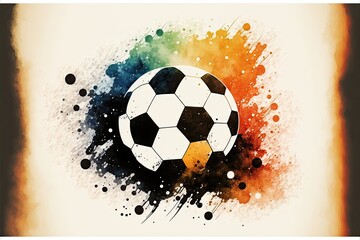 Illustration of soccer ball made with rainbow watercolrs silhouett. Generative AI