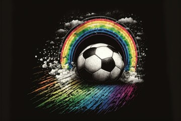 Illustration of soccer ball made with rainbow watercolors. Generative AI 