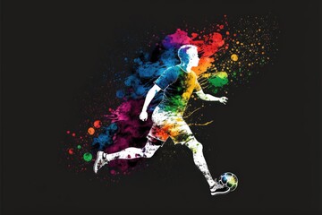 Obraz na płótnie Canvas Person playing soccer, printer in activewear black background. Generative AI