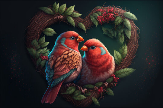 Romantic Valentines Day Background with Lovebirds