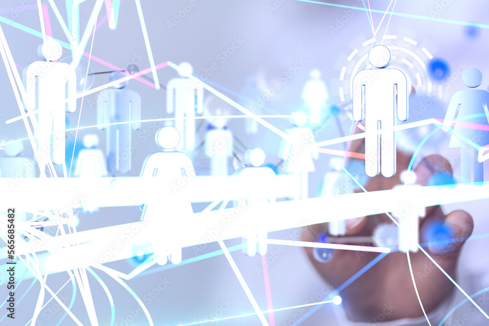 Poster Neural network 3D illustration. Big data and cybersecurity