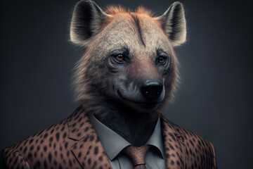 portrait of a  hyena in a business suit, generative ai - obrazy, fototapety, plakaty