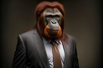 portrait of a orangutan  in a business suit, generative ai