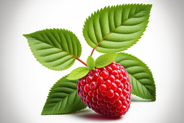 Raspberry with leaves isolated on white background