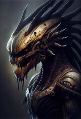 Alien predator with a long, prehensile tongue. Generative ai
