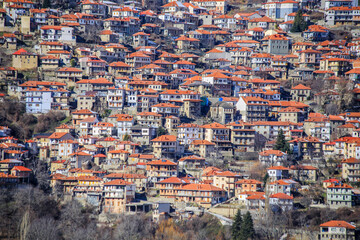 Fototapeta na wymiar metsovo city greece houses homes in tourist restort on mountain pindos