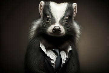 portrait of a skunk  in a business suit, generative ai