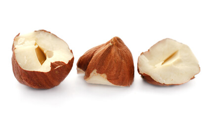 Hazelnuts set isolated on white background, top view. Seamless pattern with hazelnuts. Hazelnut...