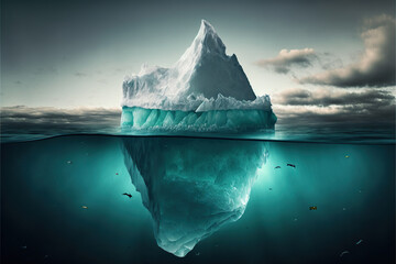 Fototapeta na wymiar Iceberg in the ocean with a view under water
